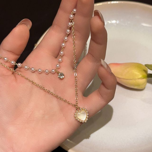 レイヤードネックレス パールフェイク