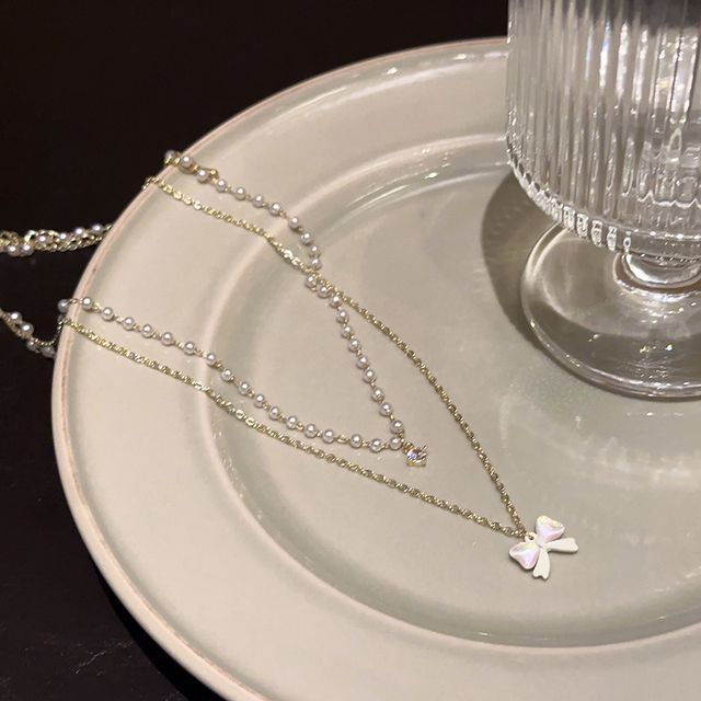 レイヤードネックレス パールフェイク