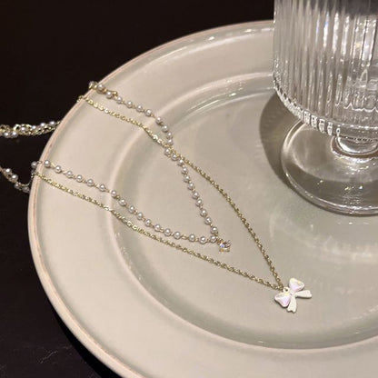 レイヤードネックレス パールフェイク