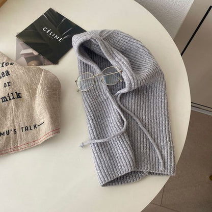 Gestrickte Sturmhaube, schlicht, mit Kordelzug