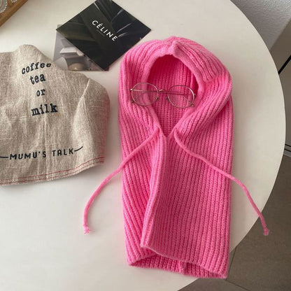 Gestrickte Sturmhaube, schlicht, mit Kordelzug