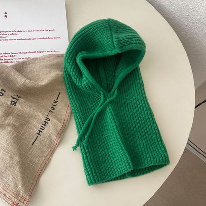 Gestrickte Sturmhaube, schlicht, mit Kordelzug