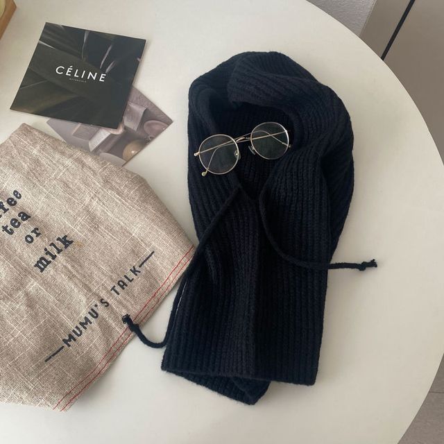 Gestrickte Sturmhaube, schlicht, mit Kordelzug