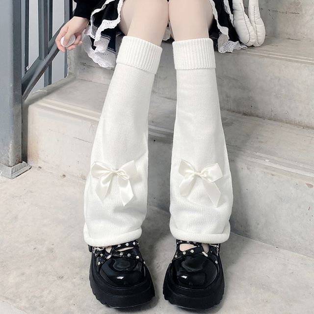 Bow Warmer Knit Plain Leg