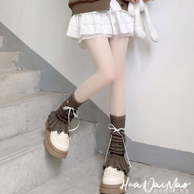 Bow Warmer Knit Pointelle Leg Shirred