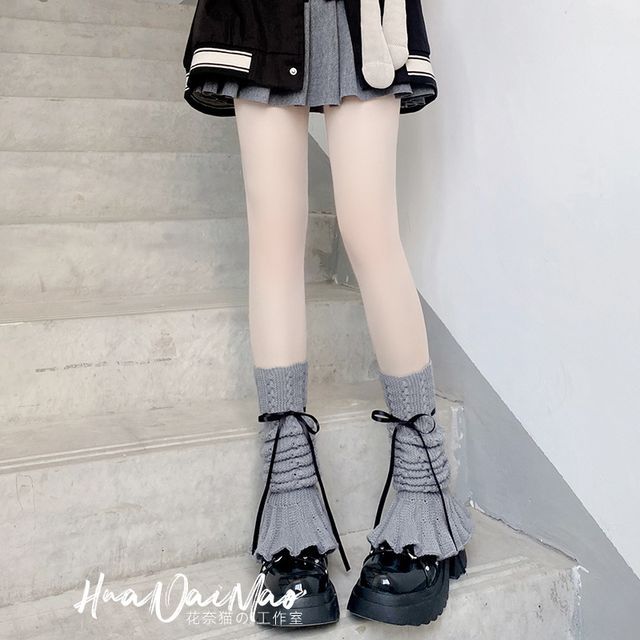 Bow Warmer Knit Pointelle Leg Shirred