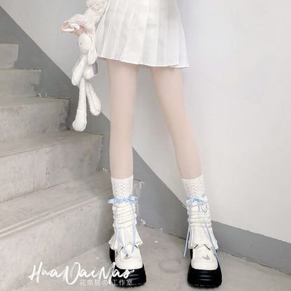 Bow Warmer Knit Pointelle Leg Shirred