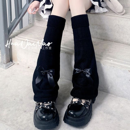 Bow Warmer Knit Plain Leg
