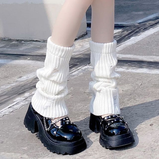 Knit Distressed Leg Warmers Plain
