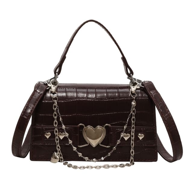 Bag Grain Buckled Croc Flap Crossbody Heart
