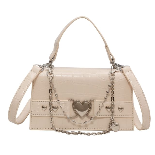 Bag Grain Buckled Croc Flap Crossbody Heart