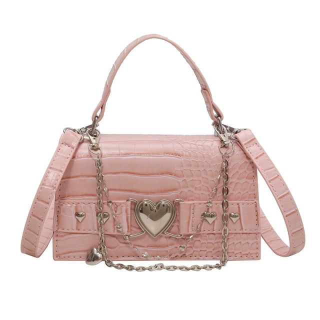 Bag Grain Buckled Croc Flap Crossbody Heart