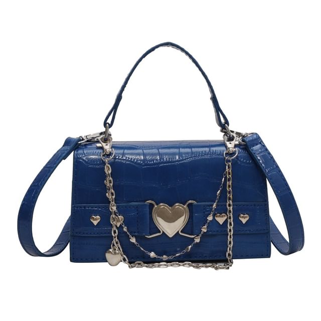 Bag Grain Buckled Croc Flap Crossbody Heart