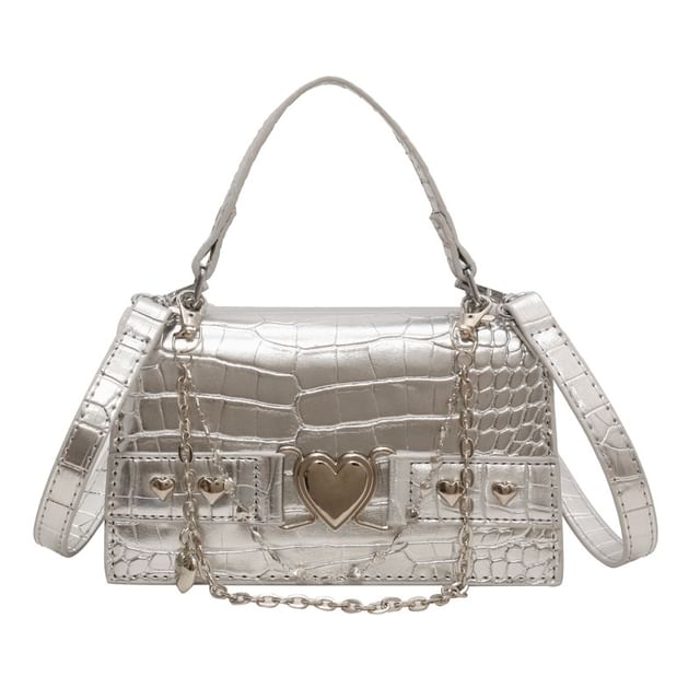 Bag Grain Buckled Croc Flap Crossbody Heart