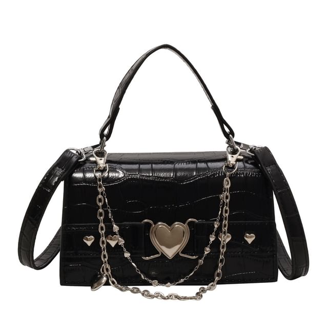 Bag Grain Buckled Croc Flap Crossbody Heart