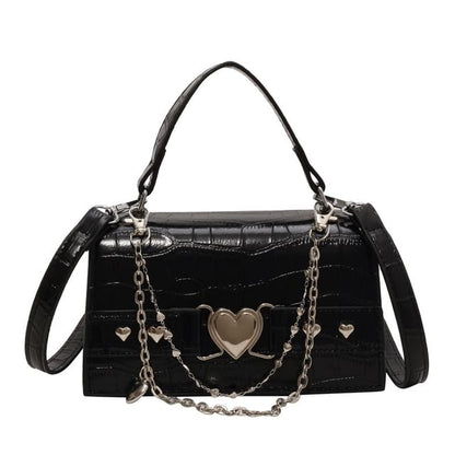 Bag Grain Buckled Croc Flap Crossbody Heart