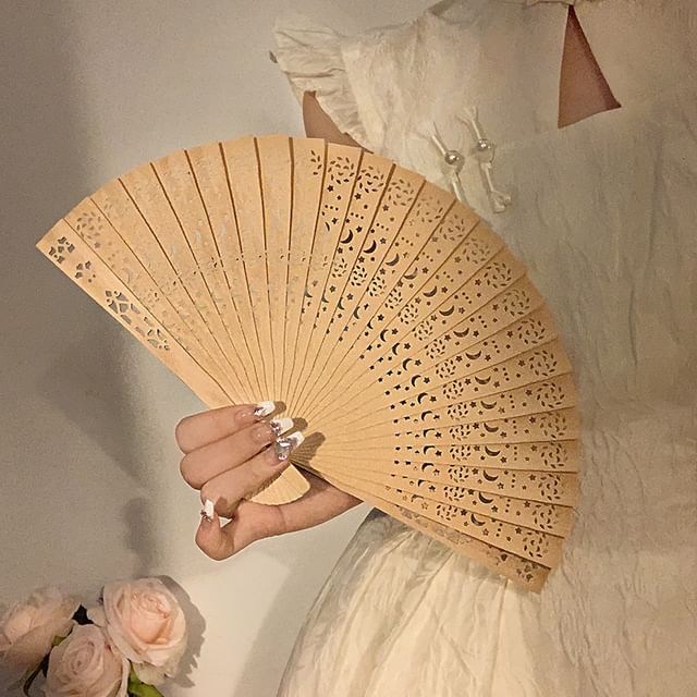 Wooden Foldable Fan Cutout Hand