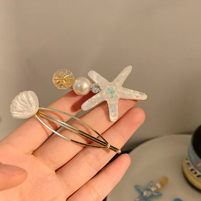 Starfish Clip Faux Hair Resin / Pearl Shell