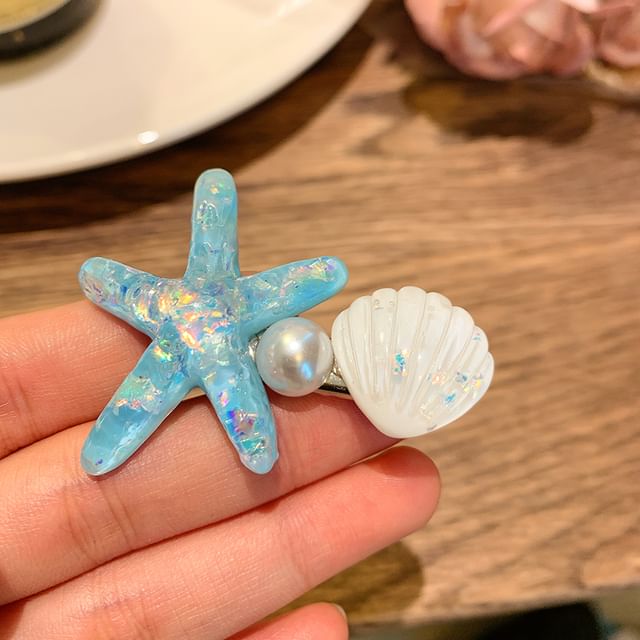 Starfish Clip Faux Hair Resin / Pearl Shell