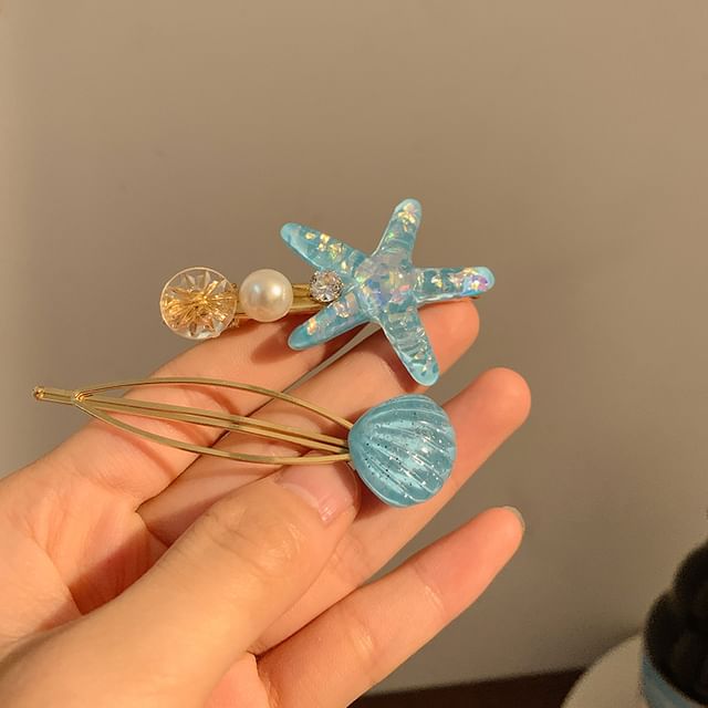 Starfish Clip Faux Hair Resin / Pearl Shell