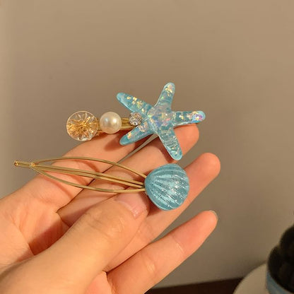 Starfish Clip Faux Hair Resin / Pearl Shell