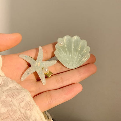 Starfish Clip Faux Hair Resin / Pearl Shell