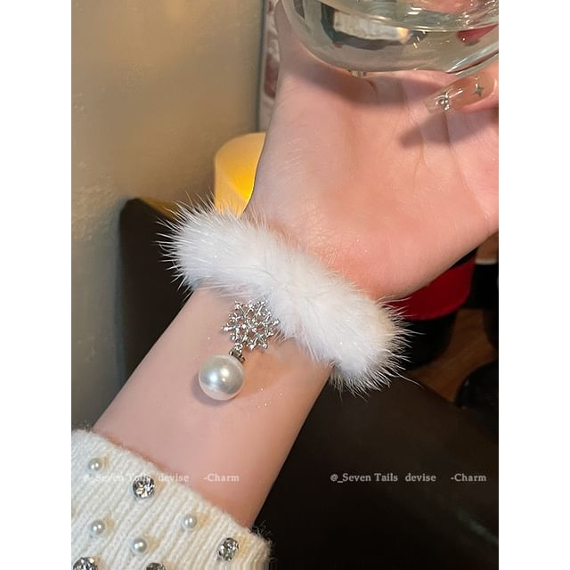 Set / Baum Armband Flauschiger Tropfen Weihnachten Schneeflocke Ohrring Choker Kronleuchter