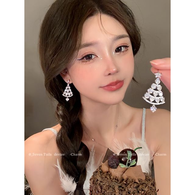 Set / Baum Armband Flauschiger Tropfen Weihnachten Schneeflocke Ohrring Choker Kronleuchter