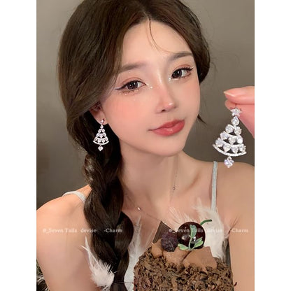 Set / Baum Armband Flauschiger Tropfen Weihnachten Schneeflocke Ohrring Choker Kronleuchter