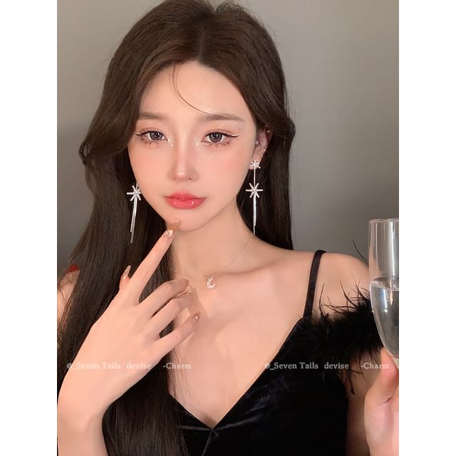 Set / Baum Armband Flauschiger Tropfen Weihnachten Schneeflocke Ohrring Choker Kronleuchter