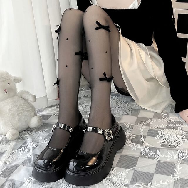 Tights Faux Pearl Bow