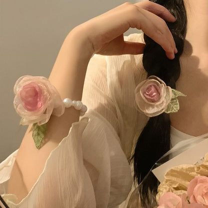 Designs) Hair Faux (Various Clip Mesh Pearl / Rose Scrunchie Tie