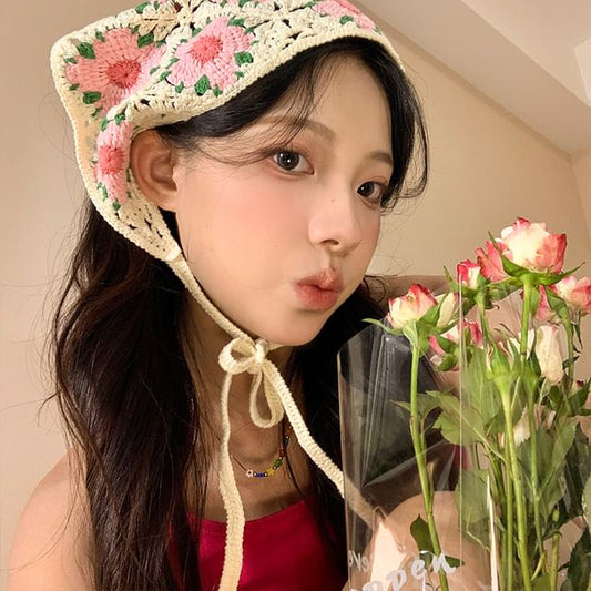 レース花柄スカーフかぎ針編み