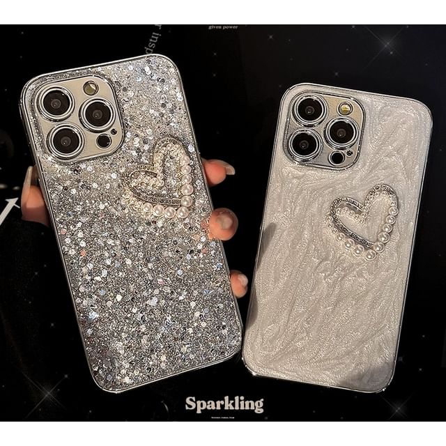Case Phone Heart Faux Pearl