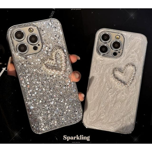 Case Phone Heart Faux Pearl