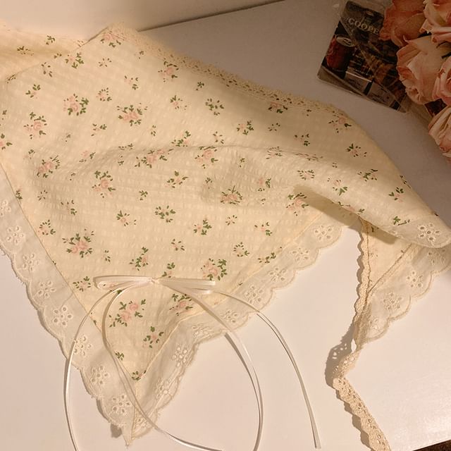 Lace Bandana Floral Trim Scrunchie (Various Designs) /