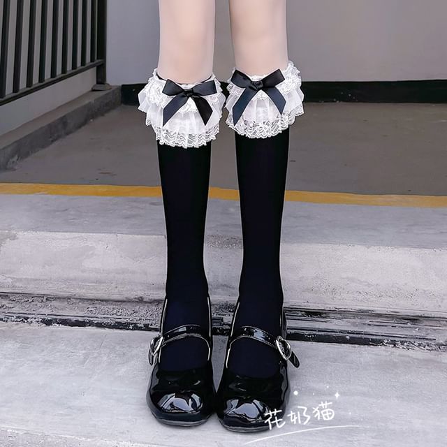 Bow Trim Socks Plain Lace