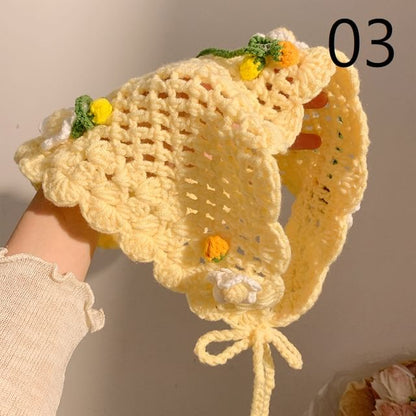 ボンネット花柄クロシェヘアハットタイ /