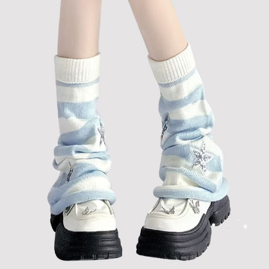 Applique Leg Warmers Star Knit Striped