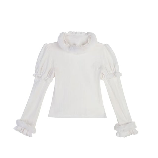 Christmas Long Sleeve Mock Neck Plain Fluffy Trim Top / Panel Mini A-Line Overall Dress / Hooded Capelet / Bow / Set