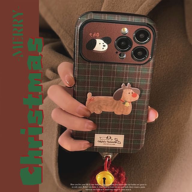 Set Plaid Charm Case Phone Pom Bell Dog /