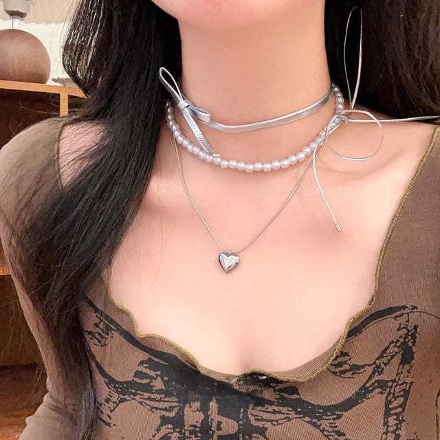 Necklace Braded Heart Layered / Set