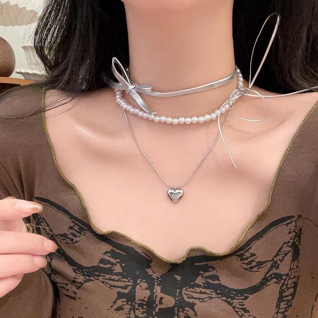 Necklace Braded Heart Layered / Set