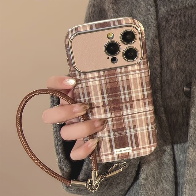 / Set Phone Strap Plaid Case