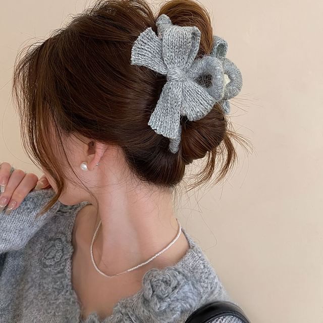 Claw Clip Bow Hair Knit Acrylic