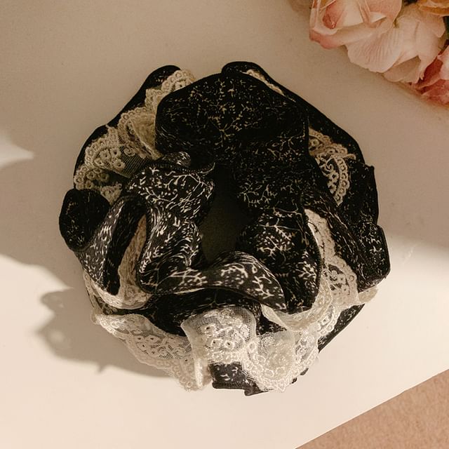 Scrunchie Floral Trim Print Lace