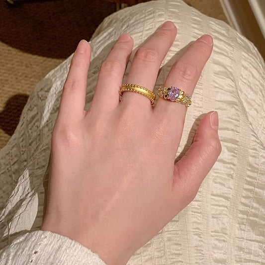 Alloy Ring Set Brushed Open / Rhinestone