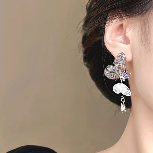 Schmetterling Strass Clip auf / Tropfen Ohrring