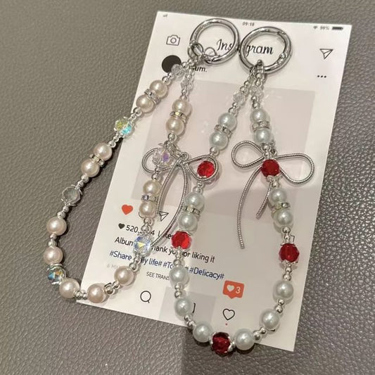 Faux Pearl Bow Pad with Lanyard Phone Strap