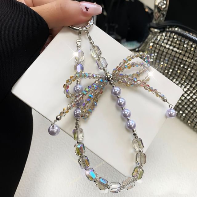 Pad Kunstleder Handy mit Perlen Lanyard Strap Schleife Kristall